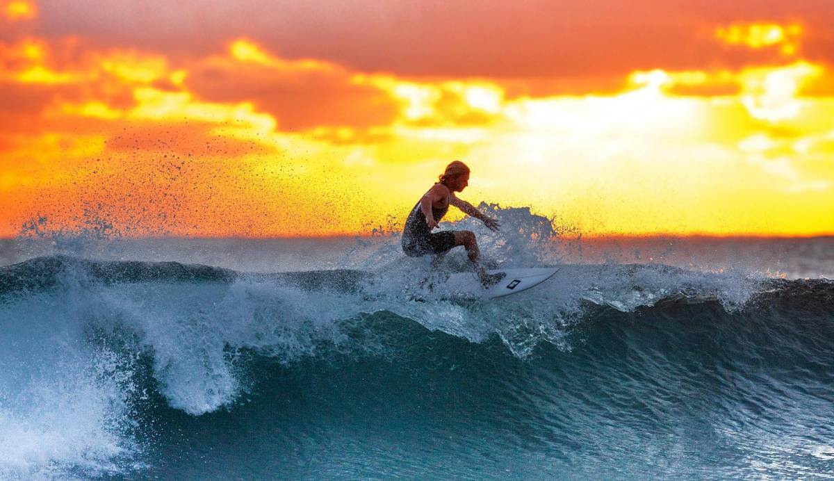 seasonal surfer on a sunset